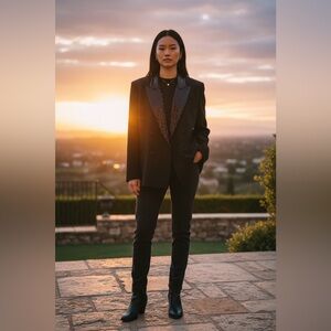 1980’s  Black 100% Wool Silk Beaded Blazer Eleanor P Brenner Quiet Luxury